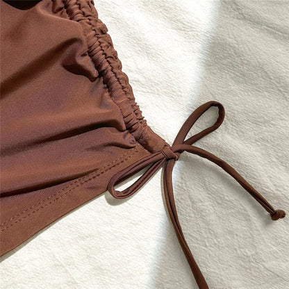 Wrinkled Knotted Shorts High Waist Bikini Swimsuit Women Swimwear Two-piece Bikini set Bather Bathing Suit