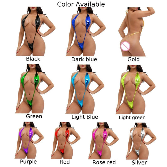 One Piece Shiny Sling Shot Bodysuit G-string Thongs Bikini Swimwear Jumpsuit Lingerie Deep V Backless Swimsuit The Clothing Company Sydney