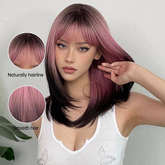 Black Pink Ombre Synthetic Wigs Women's Long Layered Straight Wig Mixed Colored Cosplay Hair Wigs The Clothing Company Sydney