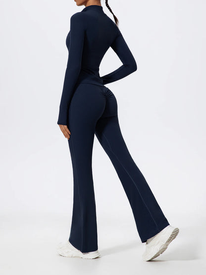 2 Piece Sports Suit Women Half Zipper Long Sleeves Slim Yoga Set Flared Activewear Gym Workout Sportswear The Clothing Company Sydney
