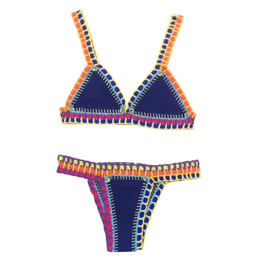 2 Piece Red Swimwear Green Bathing Suit Pink Swimsuit Handmade Navy Crochet Swimsuit Bikini Set - The Clothing Company Sydney