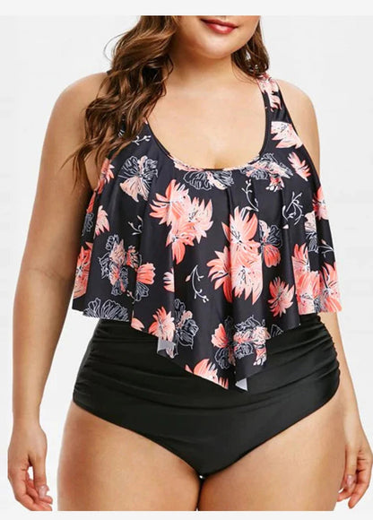 2 Piece Plus Size Swimsuit New Bikini High Waist Ruffle Edge Printed Striped Split Bikini Swimwear The Clothing Company Sydney
