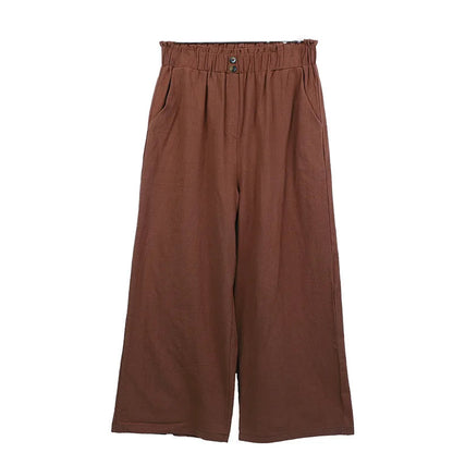 Women's Cotton Linen Loose Wide Leg Pants Summer Female High Elastic Waist Button Casual Streetwear Trousers The Clothing Company Sydney