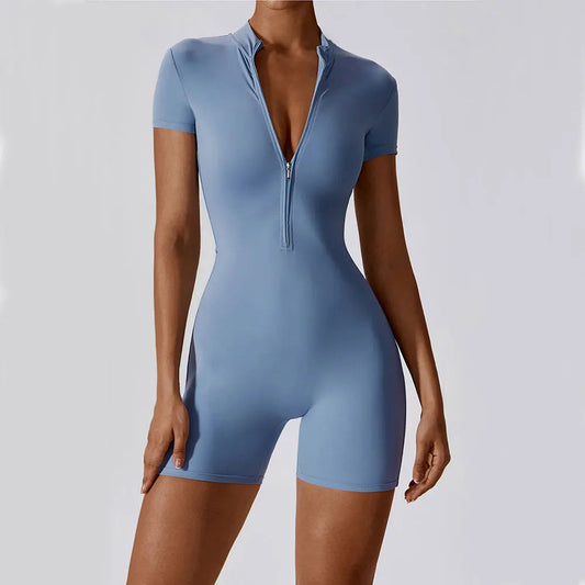 One Piece Jumpsuit Summer Short Sleeve Zipper Sports Wear Gym Fitness Bodysuits Women Dance Running Workout Clothes Yoga Suit The Clothing Company Sydney