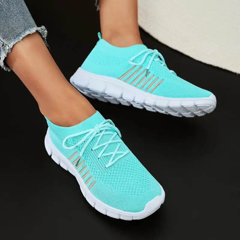 Mesh Breathable Soft Sole Sneakers Lightweight Non-Slip Running Walking Casual Lace Up Flats Shoes - The Clothing Company Sydney