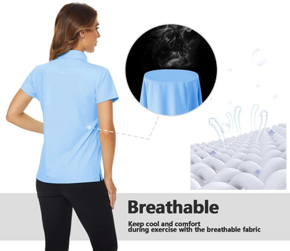 Summer UPF 50+ Short Sleeve Shirts Women's Sun Protection T-shirts Quick Dry 4 Buttons Tennis Workout Tee Golf Pullovers The Clothing Company Sydney