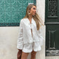 Lace Up Bow Short Sets For Women's Solid V-neck Long Sleeve Blouse Ruffles Shorts Suit Spring Summer Matching Outfit Set - The Clothing Company Sydney