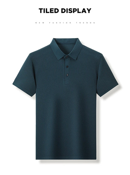 Summer Men's Lop-up Hollow Short-sleeved Polo Shirt Ice Silk Breathable Business Fashion T-Shirt Male Top The Clothing Company Sydney