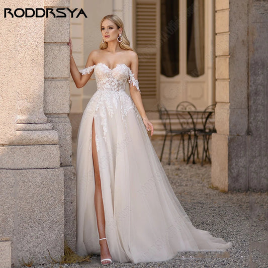 Off Shoulder Sweetheart Bridal Gown Side Split A-Line Corset Customized Wedding Dress The Clothing Company Sydney