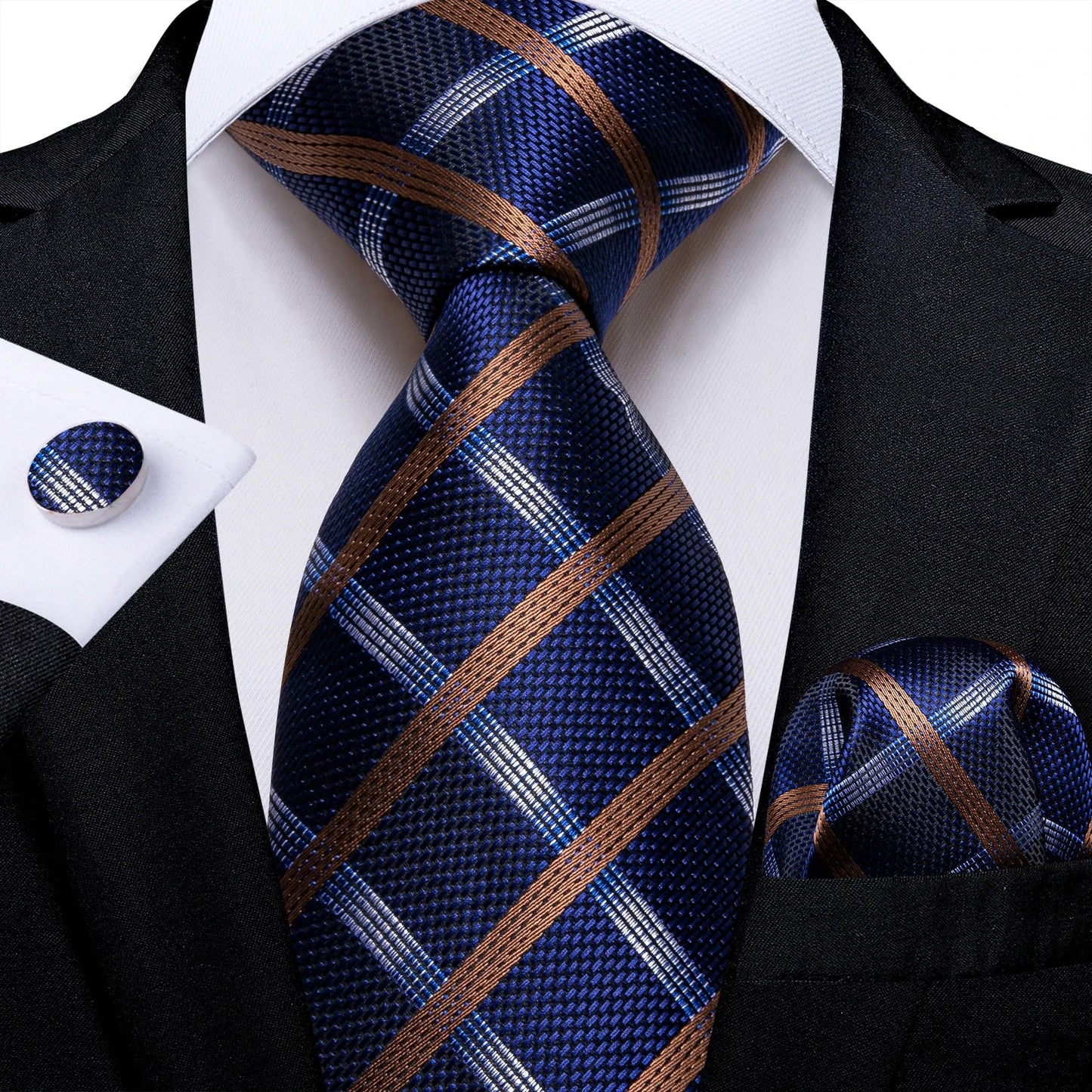 Plaid Print Men's Tie Set 8cm Width Neck Tie Handkerchief Cufflinks Business Wedding Tie Gift Set The Clothing Company Sydney