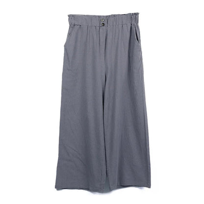 Women's Cotton Linen Loose Wide Leg Pants Summer Female High Elastic Waist Button Casual Streetwear Trousers The Clothing Company Sydney