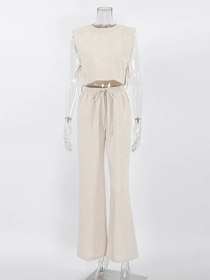 Spring Summer Holiday Linen Pant Set Crop Tops Solid Outfits 2 Two Piece Matching Outfit Set For Women The Clothing Company Sydney