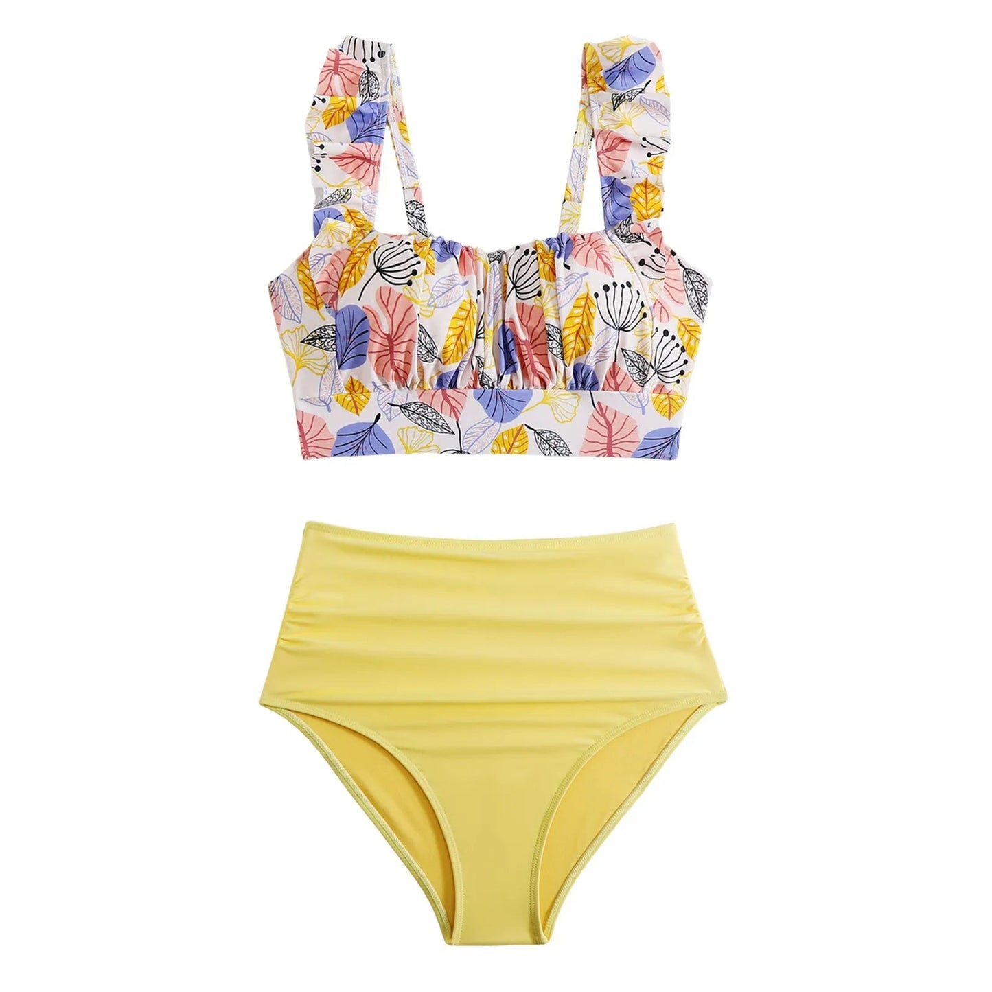 2 Piece Print Swimsuit Ruffle Swimwear Tops And High Waist Bikini Swim Shorts The Clothing Company Sydney