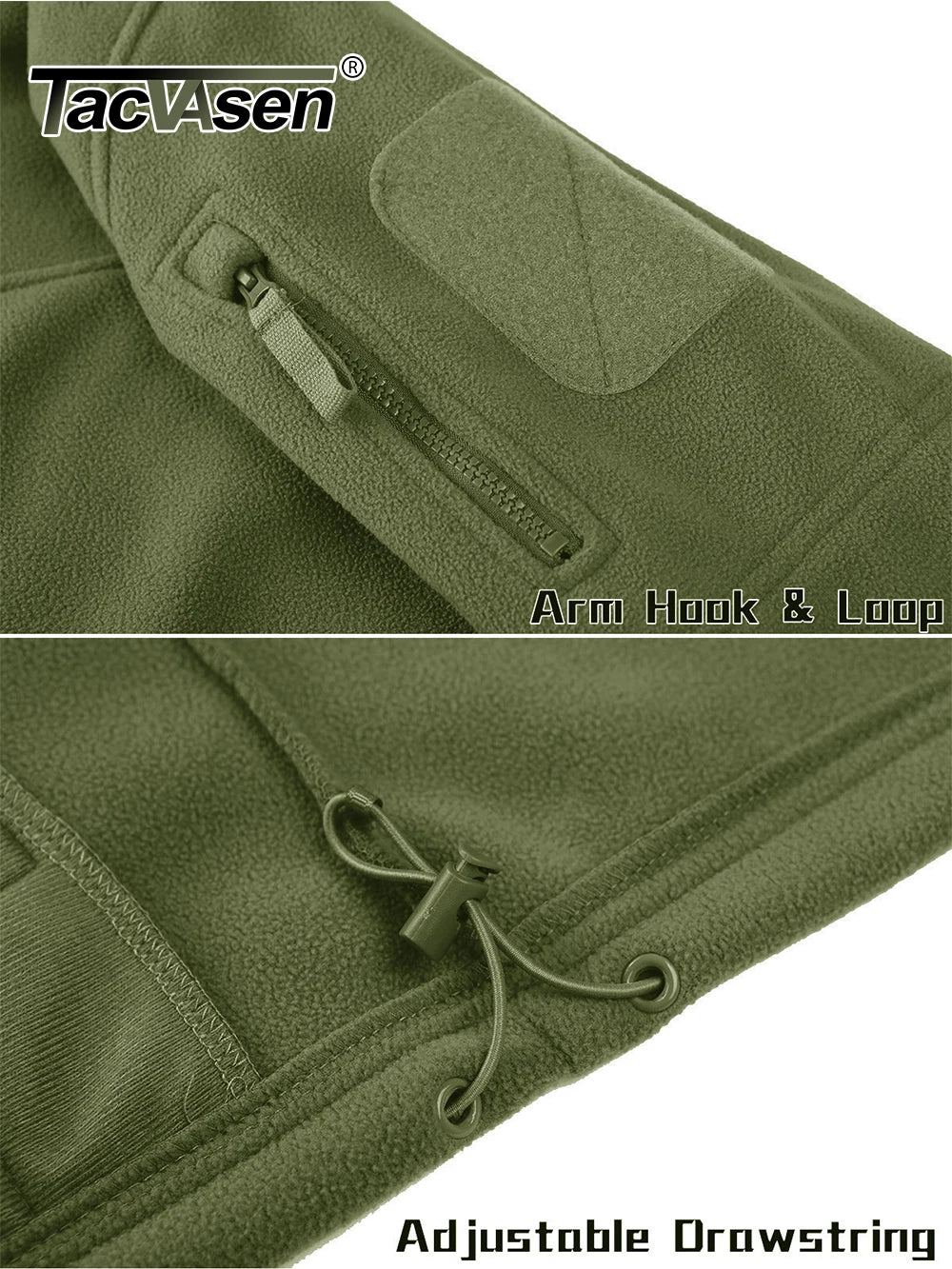 Full Zip Up Tactical Green Fleece Jacket Thermal Warm Work Coats Men's Pockets Safari Jacket Hiking Outwear Windbreaker - The Clothing Company Sydney