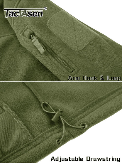 Full Zip Up Tactical Green Fleece Jacket Thermal Warm Work Coats Men's Pockets Safari Jacket Hiking Outwear Windbreaker - The Clothing Company Sydney