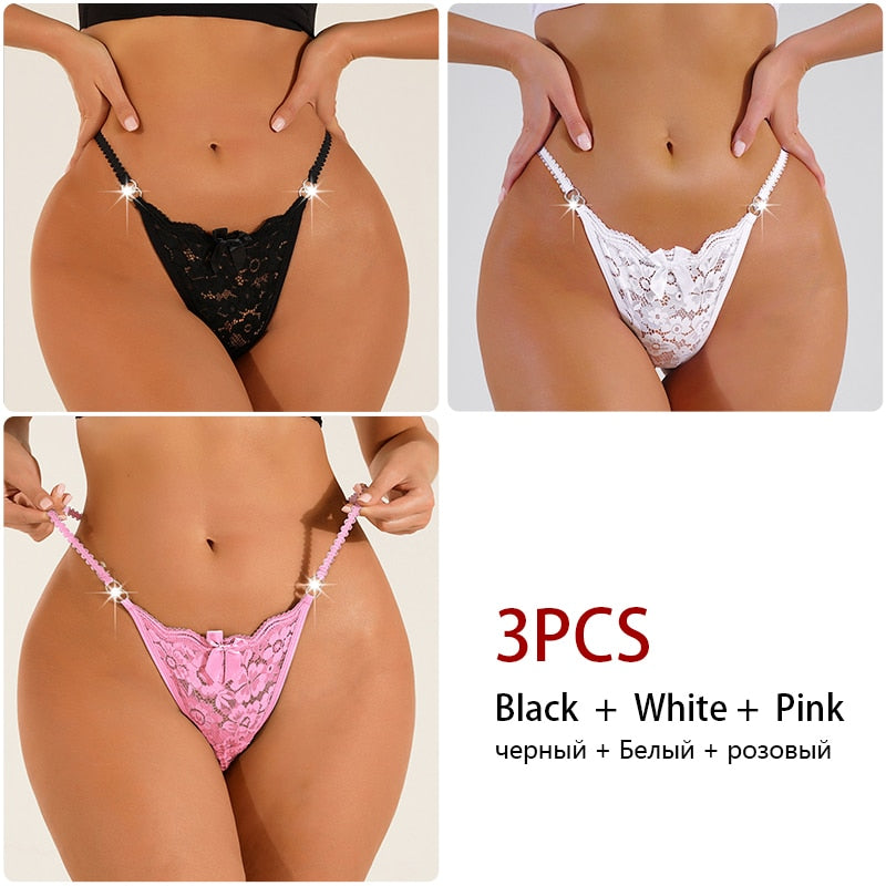 3 Pack Lace Thong Panties Women Perspective Underwear Low Waist Thin Strap Thongs Bow Ladies Briefs Lingerie Comfortable G-string The Clothing Company Sydney