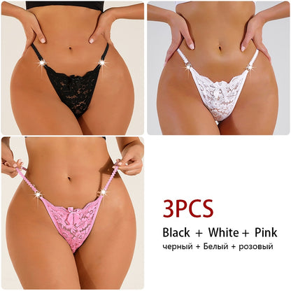 3 Pack Lace Thong Panties Women Perspective Underwear Low Waist Thin Strap Thongs Bow Ladies Briefs Lingerie Comfortable G-string The Clothing Company Sydney