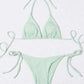 2 Piece Bathing Suit Ribbed Backless Pads Women Bikini Set Halter Triangle Bra Side Tie Thong Swimwear Set