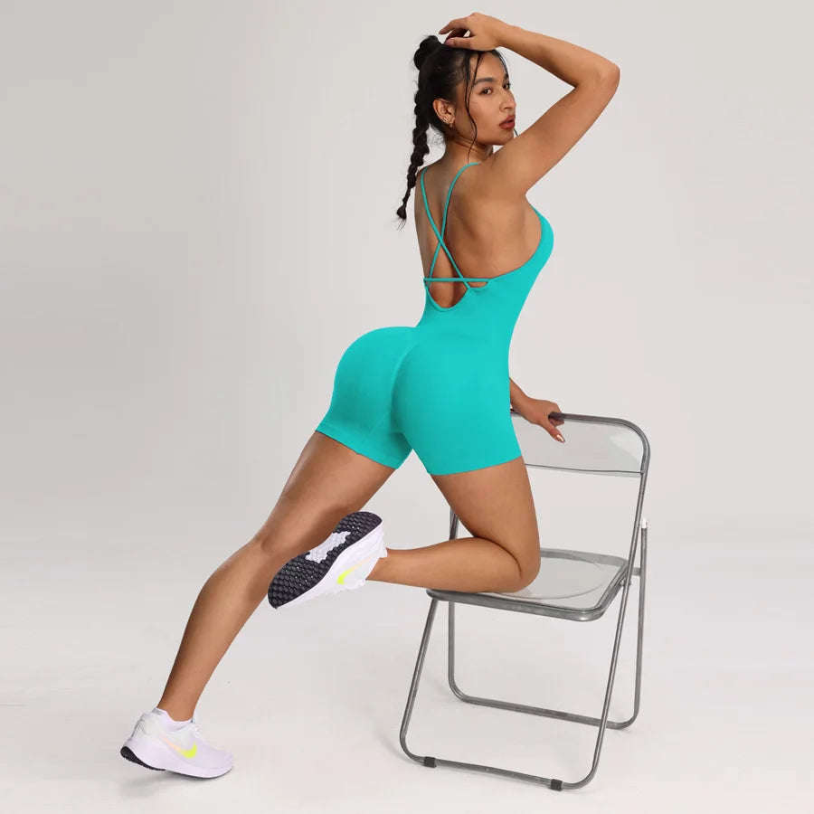 One Piece Backless Women's Bodysuit Yoga Combi-pants Shorts Jumpsuits Gym-to-Street Overalls Summer Fitness Jumpsuit Romper - The Clothing Company Sydney