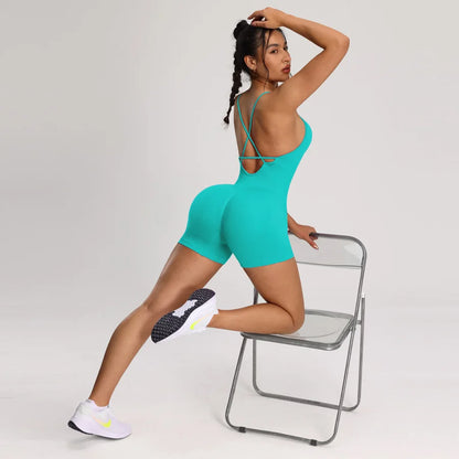 One Piece Backless Women's Bodysuit Yoga Combi-pants Shorts Jumpsuits Gym-to-Street Overalls Summer Fitness Jumpsuit Romper - The Clothing Company Sydney