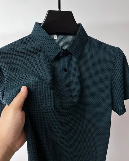 Summer Men's Lop-up Hollow Short-sleeved Polo Shirt Ice Silk Breathable Business Fashion T-Shirt Male Top The Clothing Company Sydney