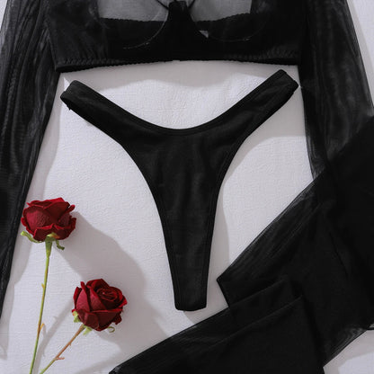 4 Piece Lingerie See Through Long Sleeve Top Brief with Stockings Intimate Party Night Outfit Set The Clothing Company Sydney