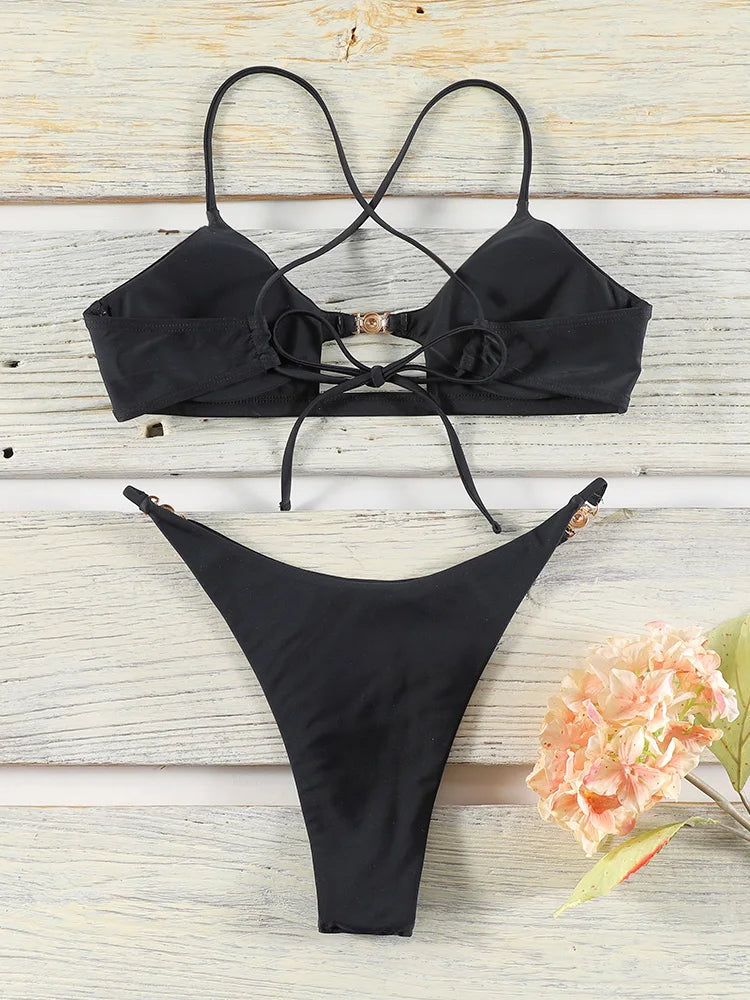 2 Piece Push Up Bikinis Two Piece Suit Bathsuit Bikini Sets Hollow Out Swimsuit String Bathwear Low Waist Swimwear - The Clothing Company Sydney