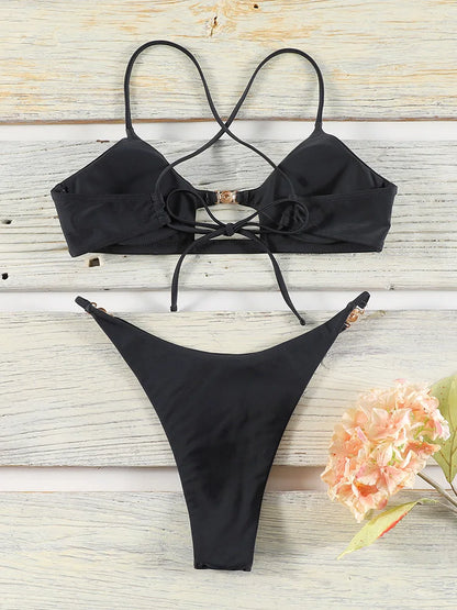 2 Piece Push Up Bikinis Two Piece Suit Bathsuit Bikini Sets Hollow Out Swimsuit String Bathwear Low Waist Swimwear - The Clothing Company Sydney
