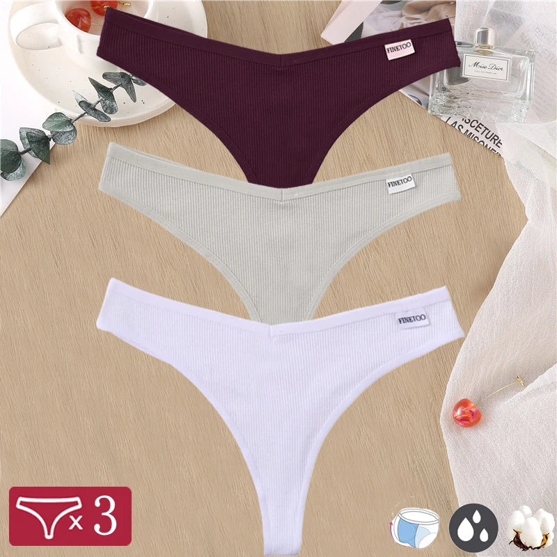 3 Pack Cotton Thongs Lady Solid V-Waist Stripe Panties Breathable G-String Underwear Soft Intimates Lingerie The Clothing Company Sydney