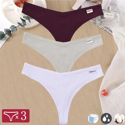 3 Pack Cotton Thongs Lady Solid V-Waist Stripe Panties Breathable G-String Underwear Soft Intimates Lingerie The Clothing Company Sydney