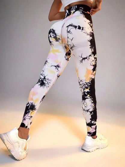 Women's 3D Print Tie Dye Sports Seamless High Waist Fitness Push Up Leggings Gym Clothing Workout Tights Pants - The Clothing Company Sydney