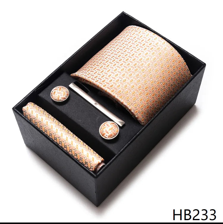 4 Piece Tie Handkerchief Cufflink Set For Men Necktie Holiday Gift Box Blue Gold Suit Accessories Slim Wedding Set The Clothing Company Sydney