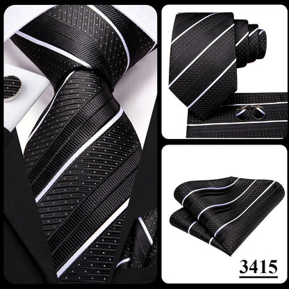 3 Piece Black Floral Silk Wedding Tie For Men Handky Cufflink Elegant Necktie Set For Men - The Clothing Company Sydney