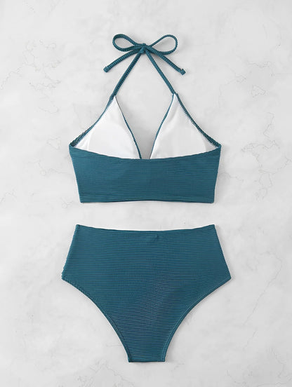 2 Piece High Waist Bikini Women Halter Swimwear Swimsuit Solid Bathers Swimming Bathing Swim Suit Summer Beachwear The Clothing Company Sydney
