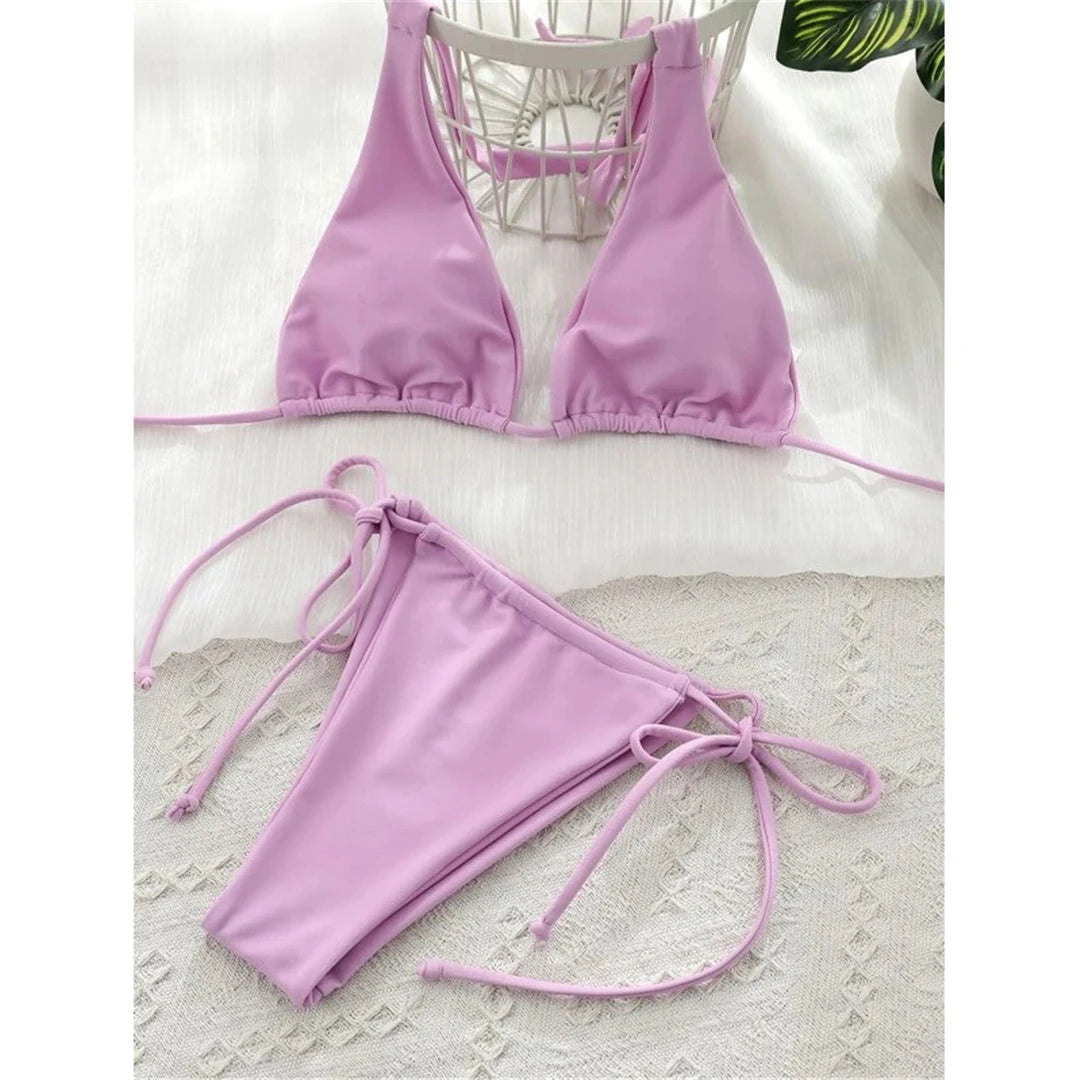 2 Piece Halter Mini Micro Thong Bikini Female Swimsuit Women Bikini set Bather Bathing Suit Swimwear The Clothing Company Sydney