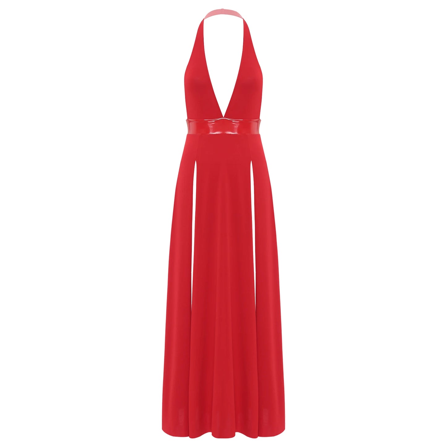 Womens Nightclub Deep V Neck Halter Backless Sleeveless Front High Split High Waist Coquette Clubwear Dress The Clothing Company Sydney