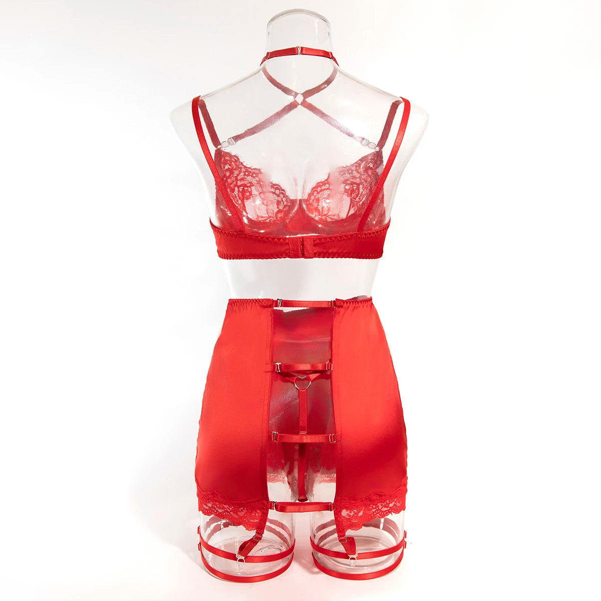 Lace Lingerie Halter Bra Heart g-String Thongs Garter Ensemble Exotic Underwear Set The Clothing Company Sydney