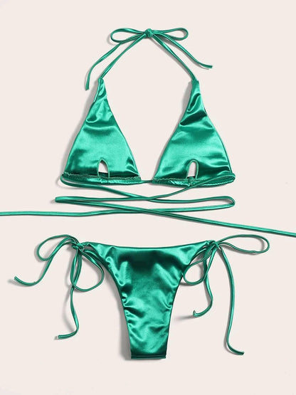 Metallic Halter Triangle Swimsuit Women Swimwear Bathing Suits Brazilian Thong Micro Bikinis Set Beach Wear - The Clothing Company Sydney