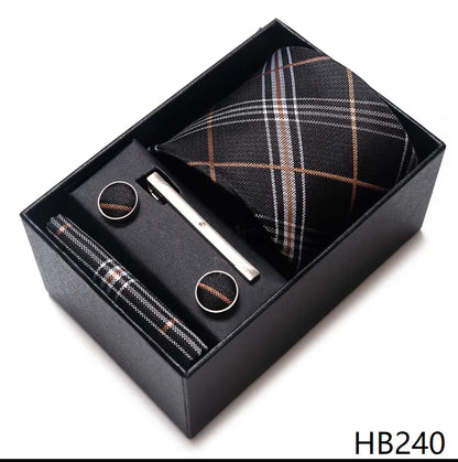 4 Piece Tie Handkerchief Cufflink Set For Men Necktie Holiday Gift Box Blue Gold Suit Accessories Slim Wedding Set The Clothing Company Sydney