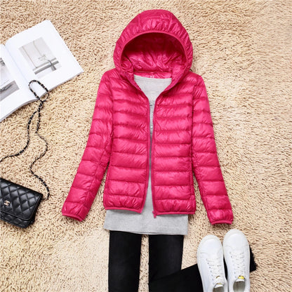 Women Puffer Jacket Plus Spring Autumn Female Ultra Lightweight Packable Hooded Down Coats - The Clothing Company Sydney