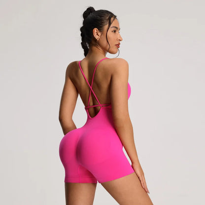One Piece Backless Women's Bodysuit Yoga Combi-pants Shorts Jumpsuits Gym-to-Street Overalls Summer Fitness Jumpsuit Romper - The Clothing Company Sydney