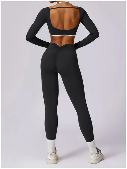 2 Piece Womens Tracksuit Yoga Set Workout Sportswear Gym Clothing Fitness Long Sleeve Crop Top High Waist Leggings Sports Suits - The Clothing Company Sydney