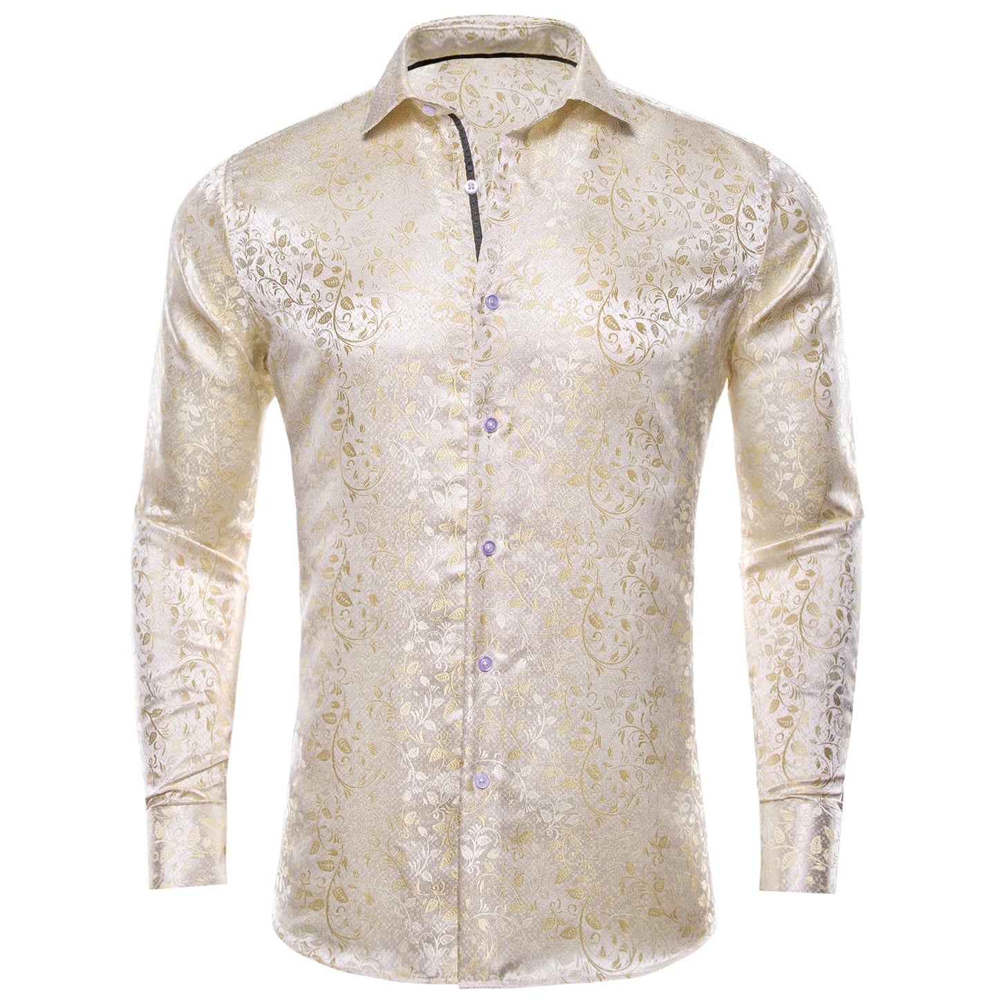 Hi-Tie Long Sleeve Silk Shirts for Men Suit Dress Outwear Male Slim Wedding Floral Paisley Gold Blue Red The Clothing Company Sydney