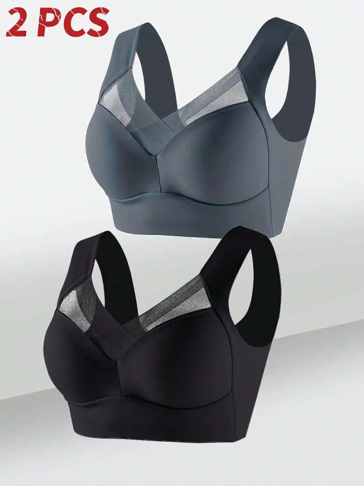 2 Pack Women's Lace Plus Size Seamless Bra Bralette Backless Brassiere Vest Female Gather Shock-Proof Wireless Sports Bra The Clothing Company Sydney