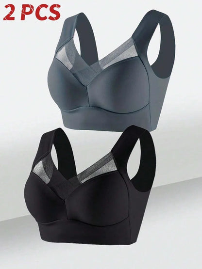 2 Pack Women's Lace Plus Size Seamless Bra Bralette Backless Brassiere Vest Female Gather Shock-Proof Wireless Sports Bra The Clothing Company Sydney