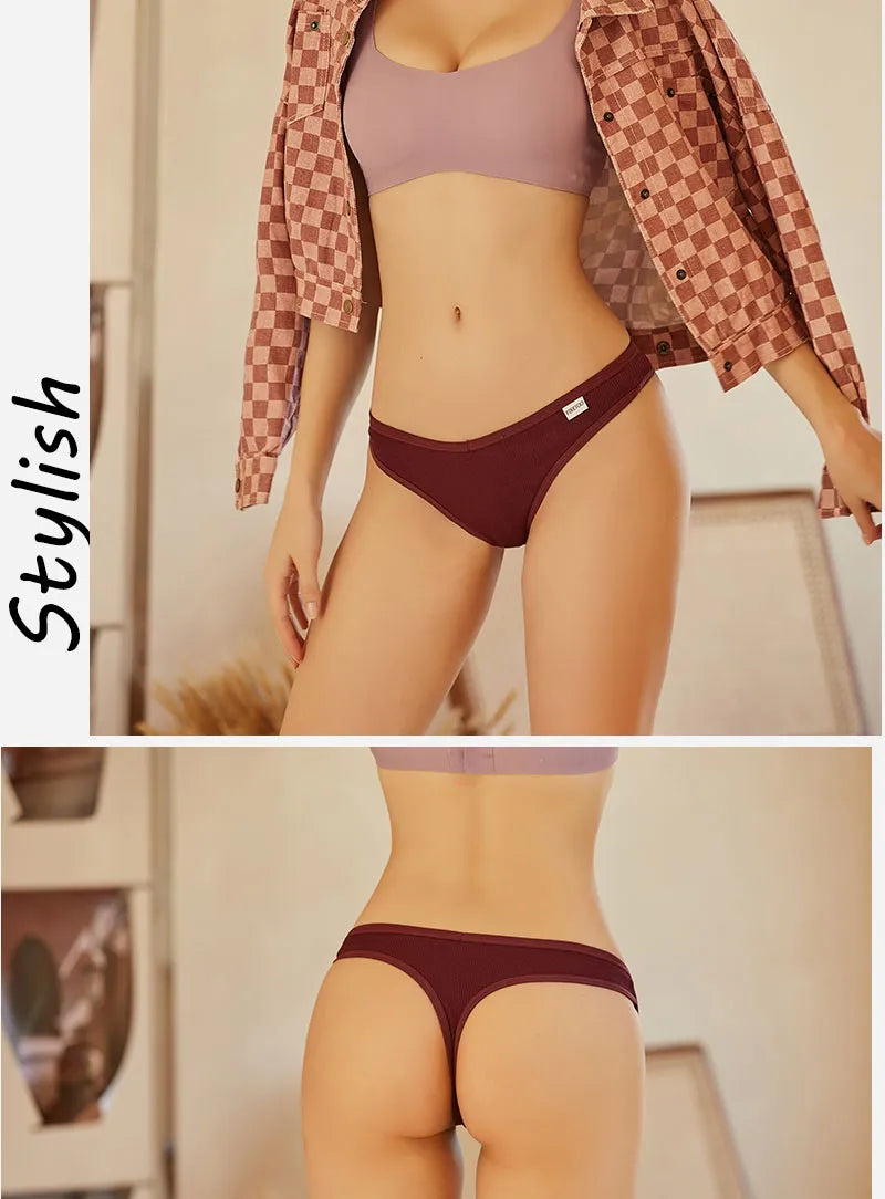 3 Pack Cotton Thongs Lady Solid V-Waist Stripe Panties Breathable G-String Underwear Soft Intimates Lingerie The Clothing Company Sydney