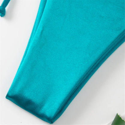 Side Tie Satin High Leg Cut Brazilian Bikini Swimwear Swimsuit Two piece Bikini set Bather Bathing Suit - The Clothing Company Sydney