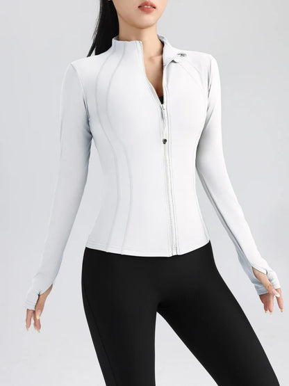 Women's Fitness Running Stretchy Tight Long Sleeve Top Sportswear Full Zip Yoga Top with Thumbholes Training Wear Jacket The Clothing Company Sydney