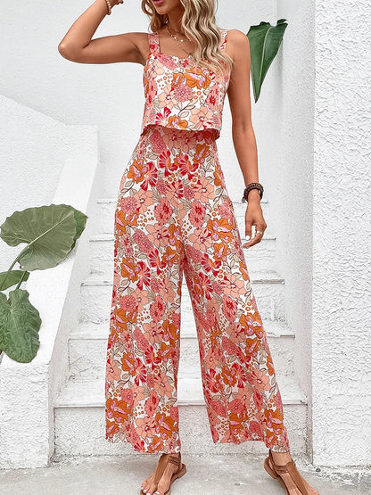 Elegant Long Women's Backless Wide Leg Jumpsuits Casual Sleeveless Floral Rompers Summer Matching Outfit Set - The Clothing Company Sydney