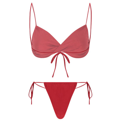 Womens Bikini Set Bathing Suit Pad Free Bra Top with High Cut Thong Briefs Side Tie Tying 2 Piece Swimwear Pool Beach Wear - The Clothing Company Sydney
